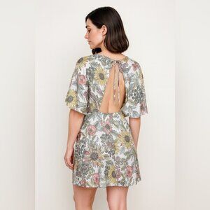 Opening Ceremony Multicolor Floral Print Dress Open Back Cape Overlay Size M